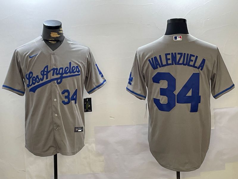 Men Los Angeles Dodgers 34 Valenzuela Grey Game 2024 Nike MLB Jersey style 10292